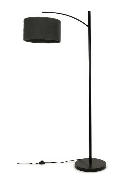 ValueLights Preto Black Metal Floor Lamp Charcoal Boucle Shade (157cm x 33cm) - One Size Image 2