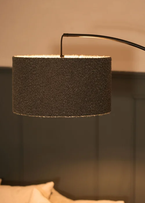 ValueLights Preto Black Metal Floor Lamp Charcoal Boucle Shade (157cm x 33cm) - One Size Image 5