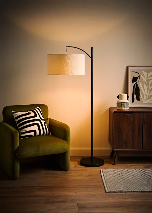 ValueLights Preto Cream Metal Floor Lamp Cream Boucle Shade (157cm x 33cm) - One Size Image 2