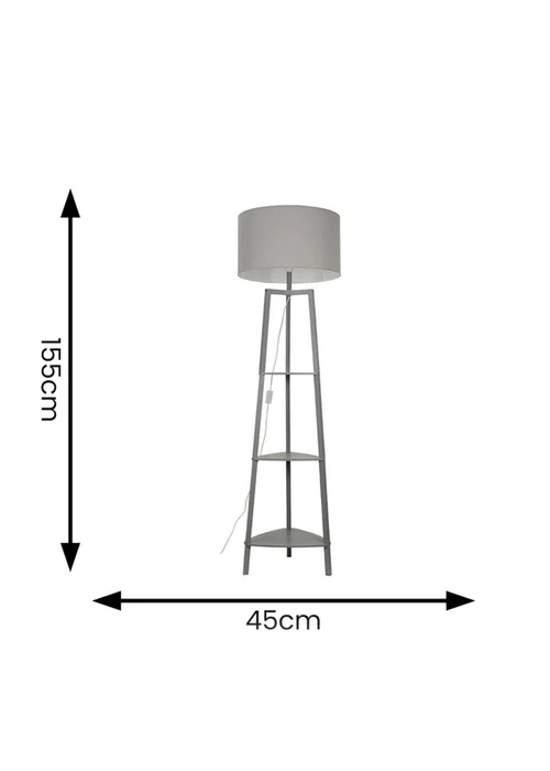 ValueLights Hiru Grey 3 Tier Shelf Floor Lamp Grey Shade (138cm x 44cm x 44cm) - One Size Image 6