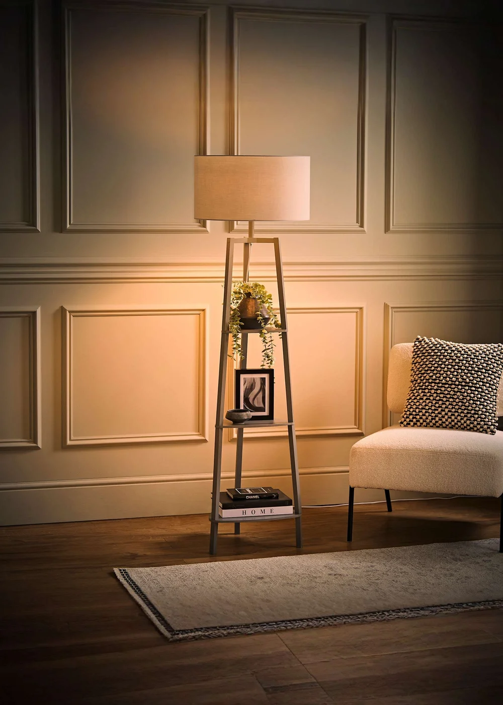 ValueLights Hiru Grey 3 Tier Shelf Floor Lamp Grey Shade (138cm x 44cm x 44cm) - One Size Image 3