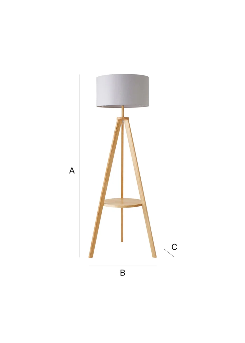 ValueLights Morrigan Light Wood Tripod Floor Lamp Grey Shade (147cm x 45cm) - One Size Image 6
