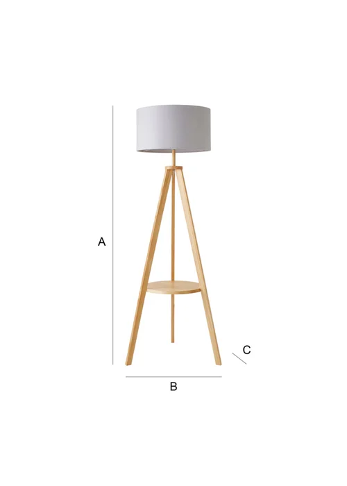 ValueLights Morrigan Light Wood Tripod Floor Lamp Grey Shade (147cm x 45cm) - One Size Image 6