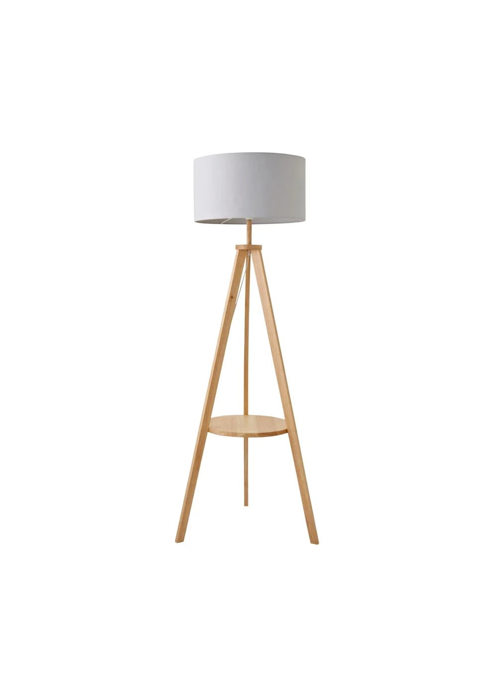 ValueLights Morrigan Light Wood Tripod Floor Lamp Grey Shade (147cm x 45cm) - One Size Image 2