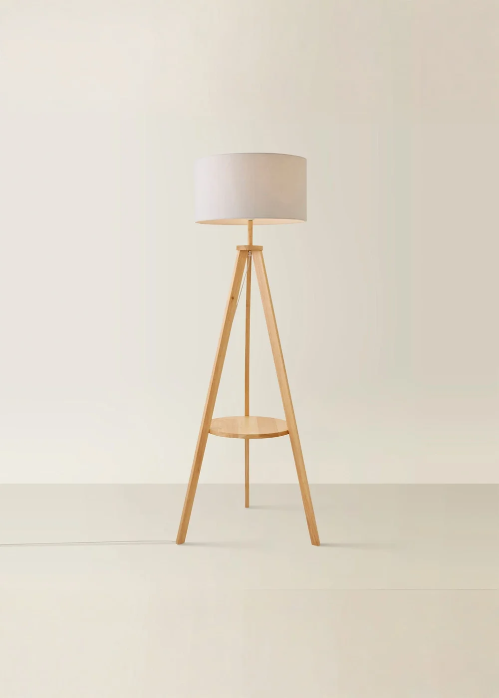 ValueLights Morrigan Light Wood Tripod Floor Lamp Grey Shade (147cm x 45cm) - One Size Image 5