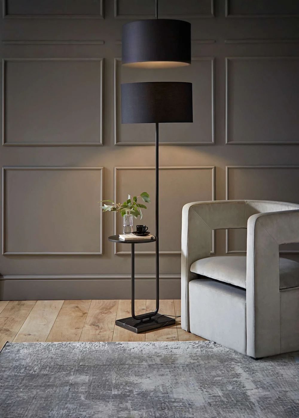 ValueLights Tavel Matt Black Floor Lamp Black Shade (132.5cm x 14cm x 35cm) - One Size Image 1