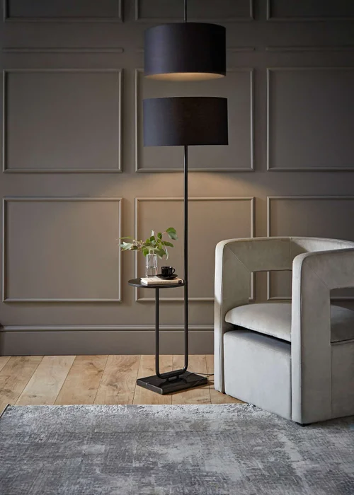 ValueLights Tavel Matt Black Floor Lamp Black Shade (132.5cm x 14cm x 35cm) - One Size Image 1