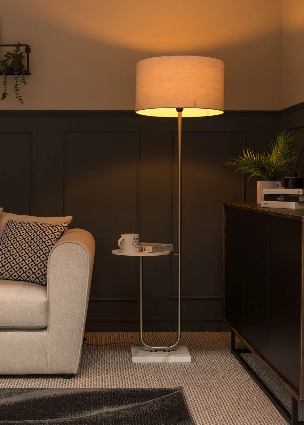 ValueLights Tavel Brushed Silver Floor Lamp White Shade (132.5cm x 30cm x 37cm) - One Size Image 4