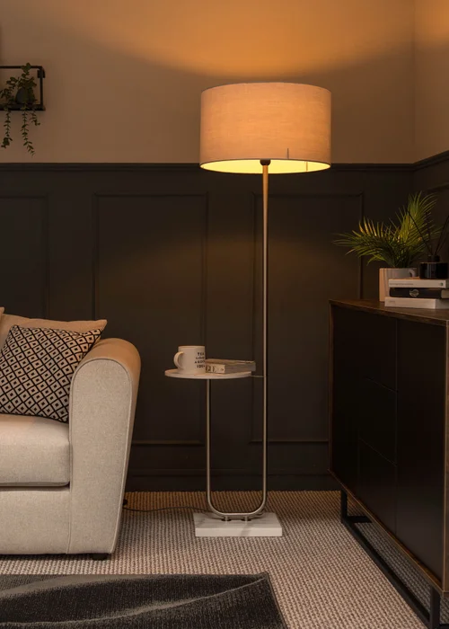 ValueLights Tavel Brushed Silver Floor Lamp White Shade (132.5cm x 30cm x 37cm) - One Size Image 4