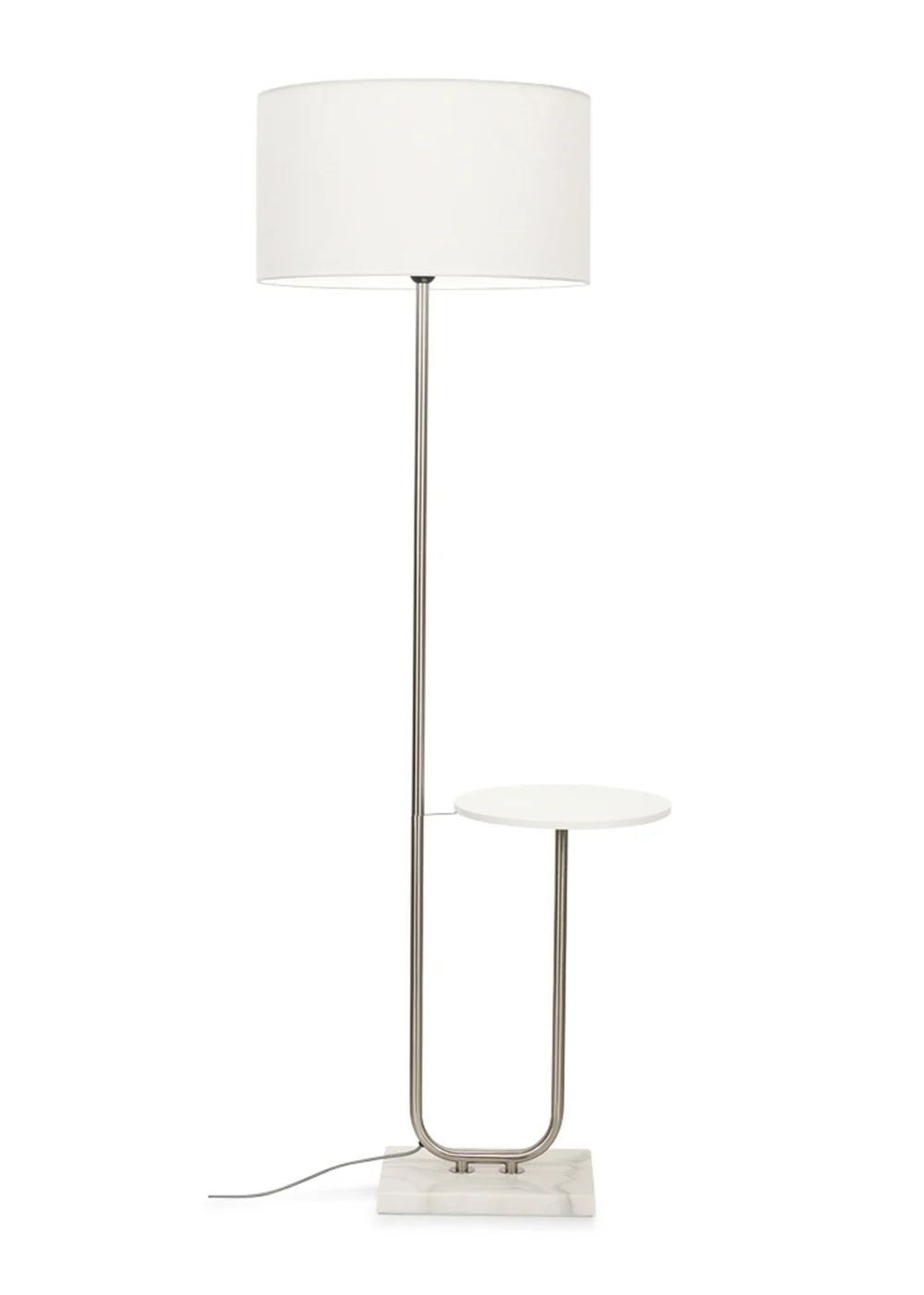 ValueLights Tavel Brushed Silver Floor Lamp White Shade (132.5cm x 30cm x 37cm) - One Size Image 5