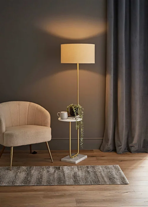 ValueLights Tavel Brushed Gold Floor Lamp Cream Shade (132.5cm x 14cm x 35cm) - One Size Image 1