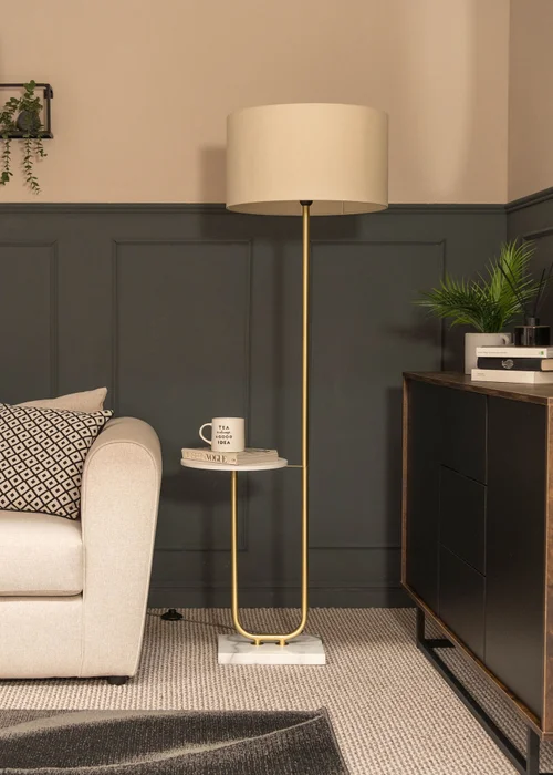 ValueLights Tavel Brushed Gold Floor Lamp Cream Shade (132.5cm x 14cm x 35cm) - One Size Image 2
