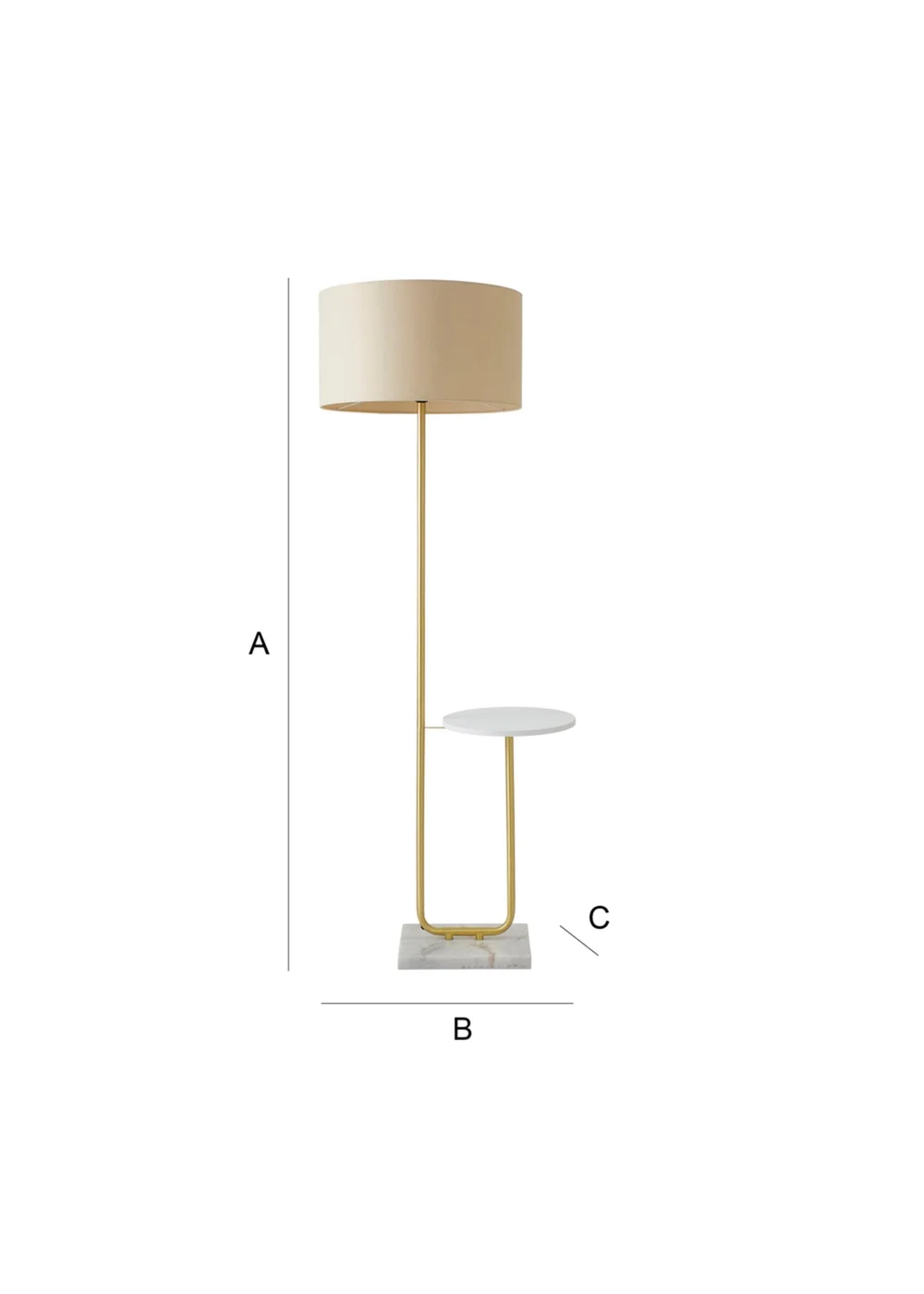 ValueLights Tavel Brushed Gold Floor Lamp Cream Shade (132.5cm x 14cm x 35cm) - One Size Image 6