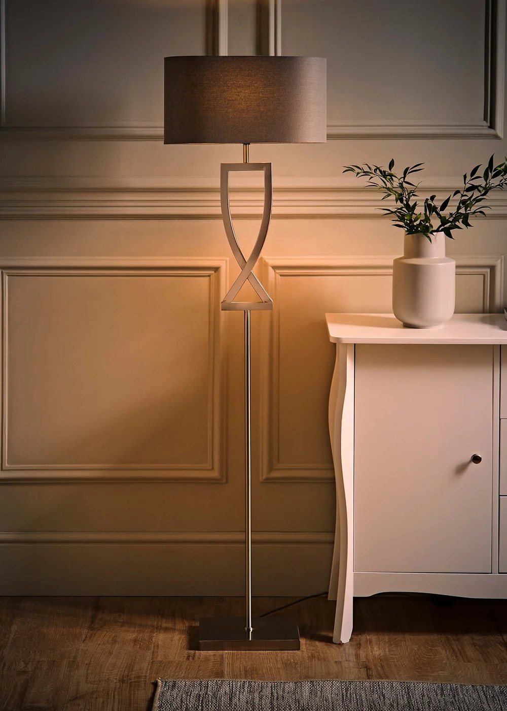 ValueLights Katniss Brushed Chrome Floor Lamp (145.5cm x 40cm x 25cm) - One Size Image 2