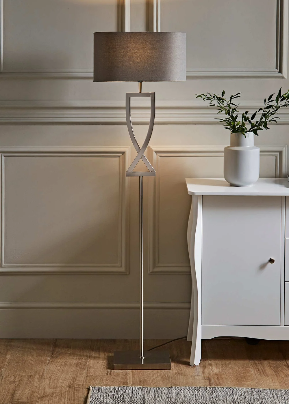 ValueLights Katniss Brushed Chrome Floor Lamp (145.5cm x 40cm x 25cm) - One Size Image 1