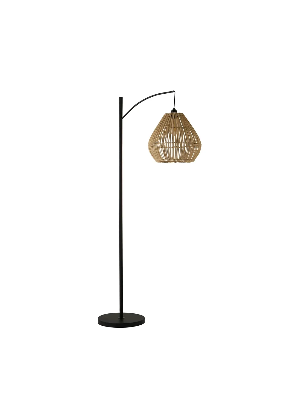 ValueLights Preto Black Metal Floor Lamp Rattan Teardrop Shade (157cm x 33cm) - One Size Image 6