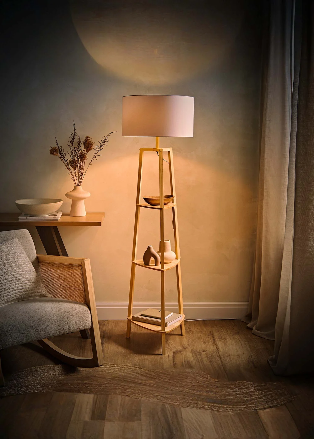 ValueLights Hiru Natural Wood 3 Tier Shelf Floor Lamp (25cm x 47cm x 47.5cm) - One Size Image 3