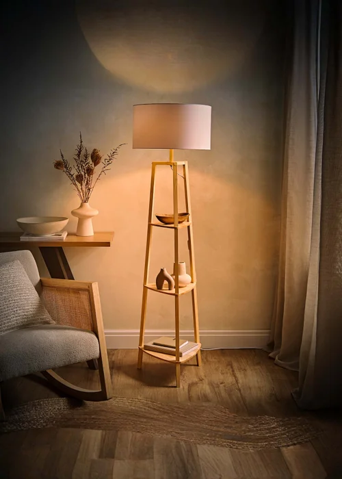 ValueLights Hiru Natural Wood 3 Tier Shelf Floor Lamp (25cm x 47cm x 47.5cm) - One Size Image 3