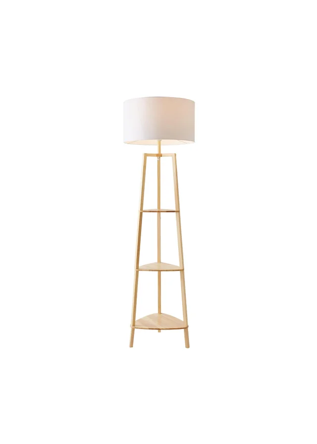 ValueLights Hiru Natural Wood 3 Tier Shelf Floor Lamp (25cm x 47cm x 47.5cm)