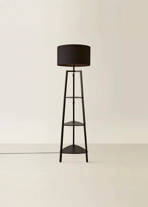 ValueLights Hiru Matte Black 3 Tier Shelf Floor Lamp Black Shade (138cm x 47.5cm x 47.5cm) - One Size Image 5