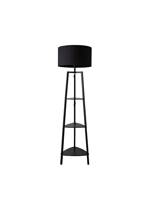 ValueLights Hiru Matte Black 3 Tier Shelf Floor Lamp Black Shade (138cm x 47.5cm x 47.5cm) - One Size Image 2