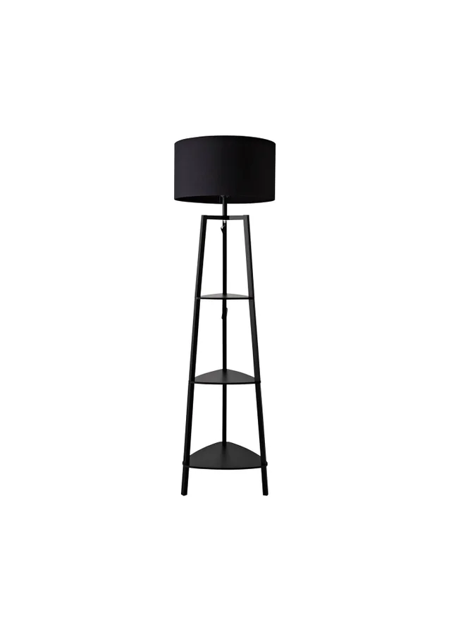 ValueLights Hiru Matte Black 3 Tier Shelf Floor Lamp Black Shade (138cm x 47.5cm x 47.5cm)