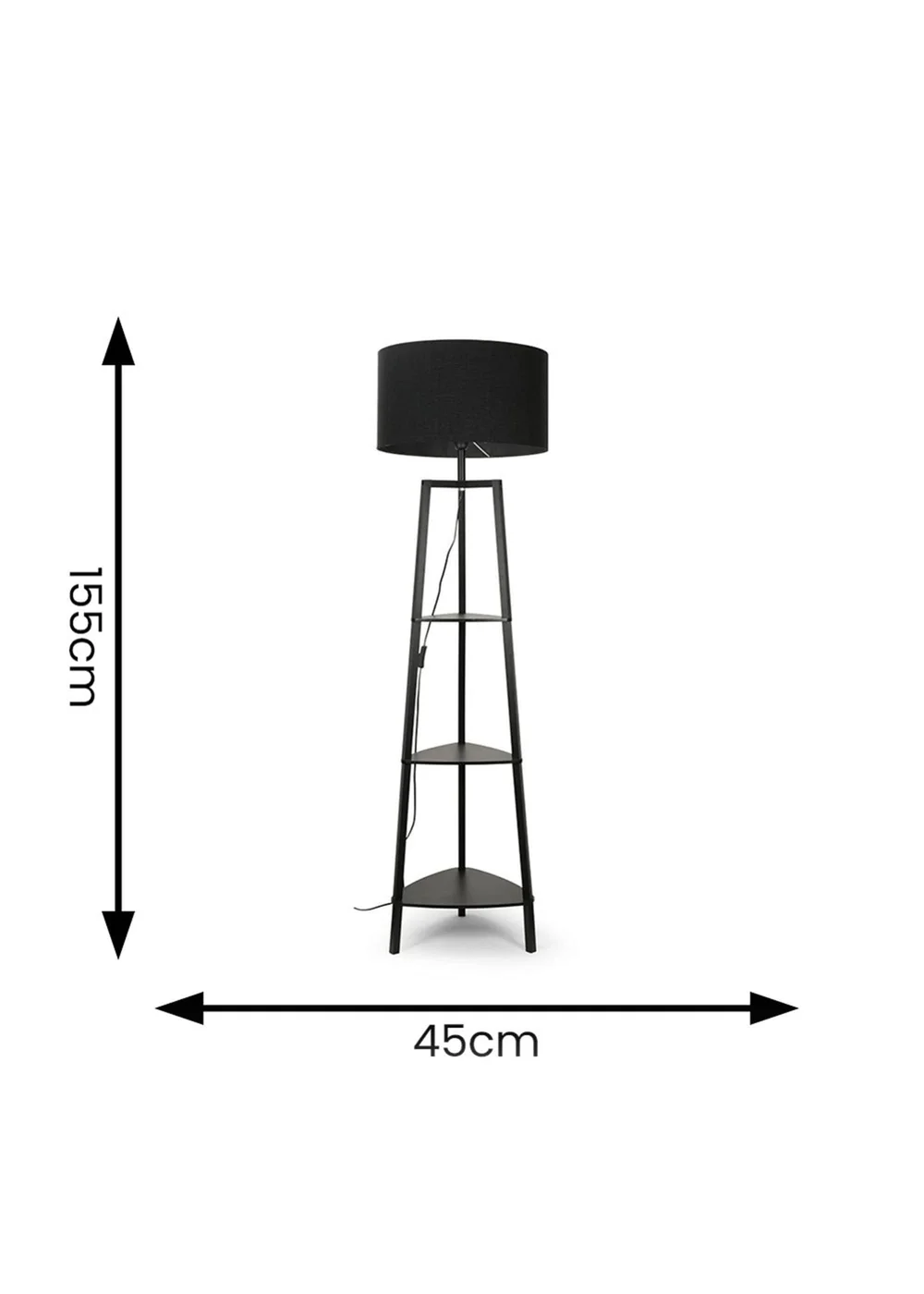 ValueLights Hiru Matte Black 3 Tier Shelf Floor Lamp Black Shade (138cm x 47.5cm x 47.5cm) - One Size Image 6
