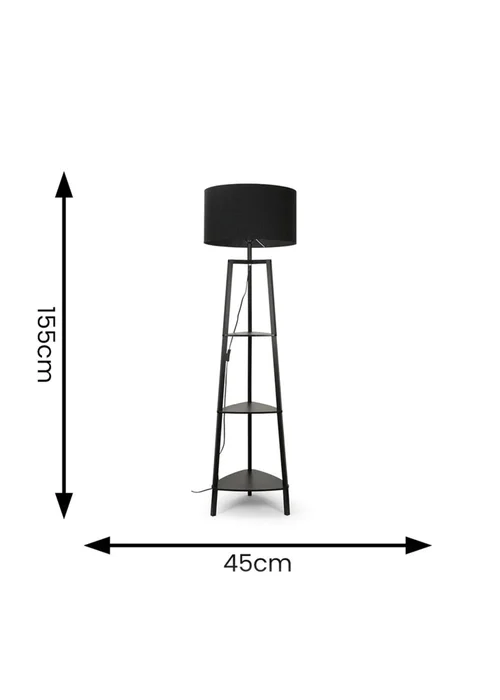 ValueLights Hiru Matte Black 3 Tier Shelf Floor Lamp Black Shade (138cm x 47.5cm x 47.5cm) - One Size Image 6
