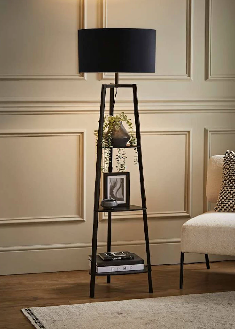 ValueLights Hiru Matte Black 3 Tier Shelf Floor Lamp Black Shade (138cm x 47.5cm x 47.5cm) - One Size Image 3