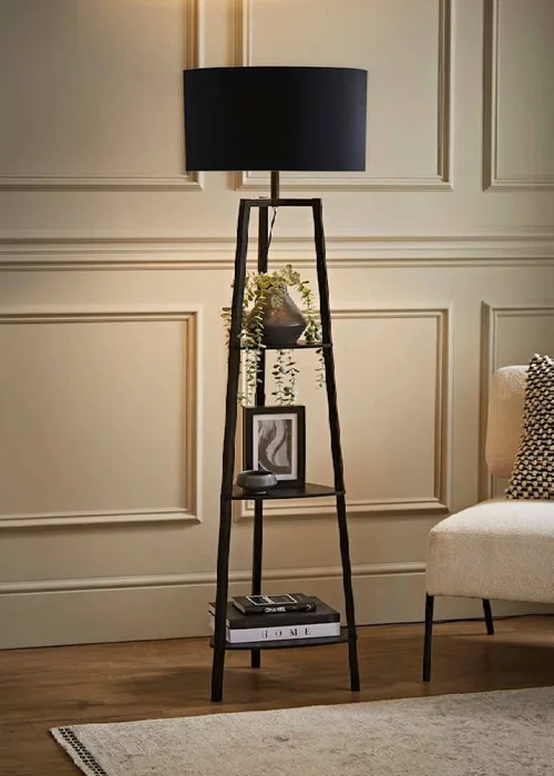 ValueLights Hiru Matte Black 3 Tier Shelf Floor Lamp Black Shade (138cm x 47.5cm x 47.5cm) - One Size Image 3