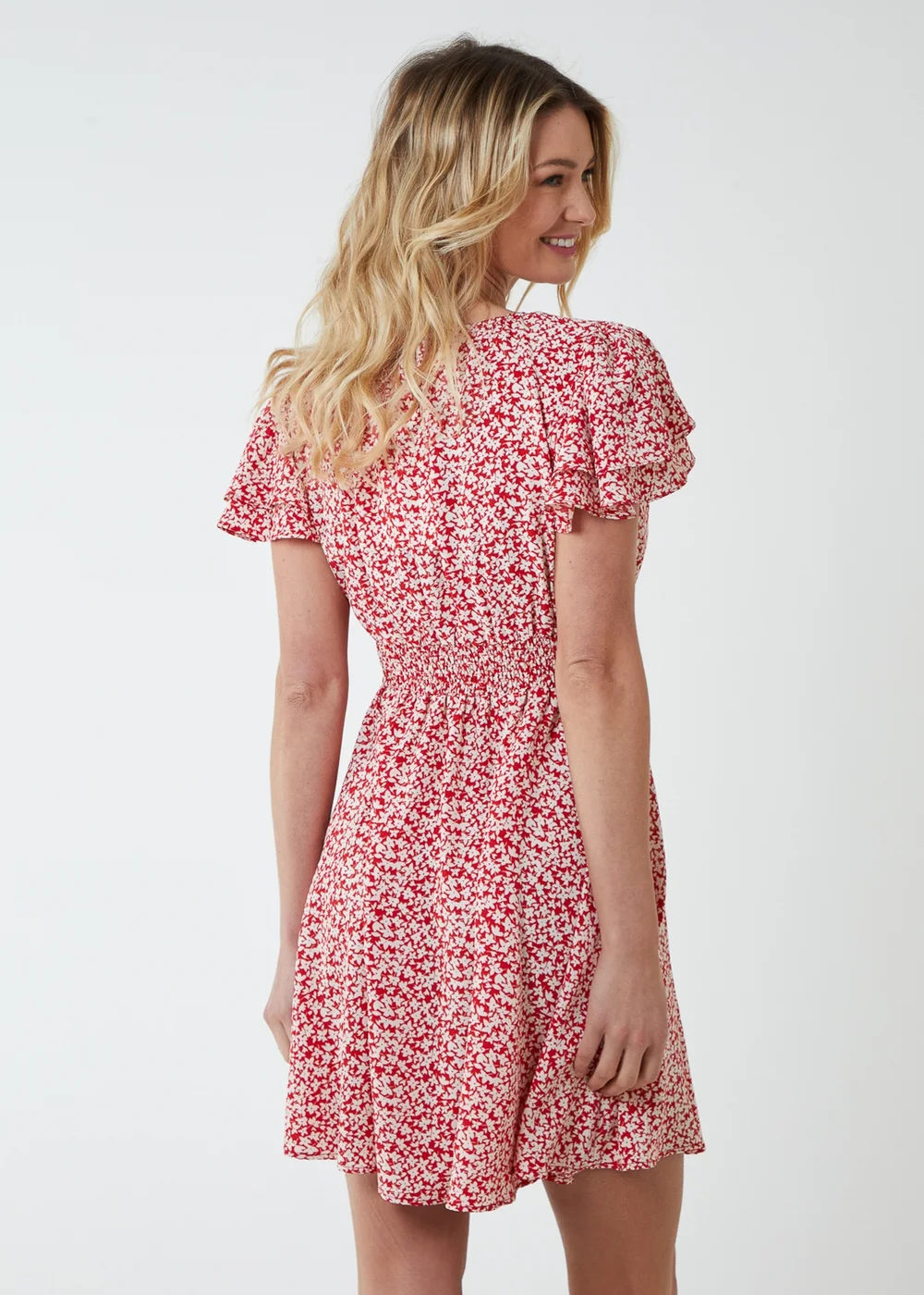 Blue Vanilla Red Double Ruffle Empire Shirred Mini Dress - 10 Image 2