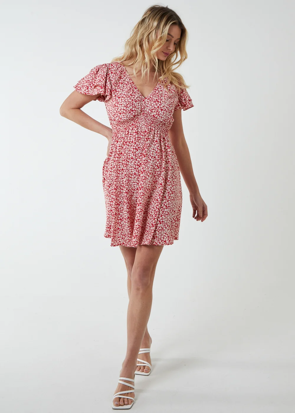 Blue Vanilla Red Double Ruffle Empire Shirred Mini Dress - 10 Image 4