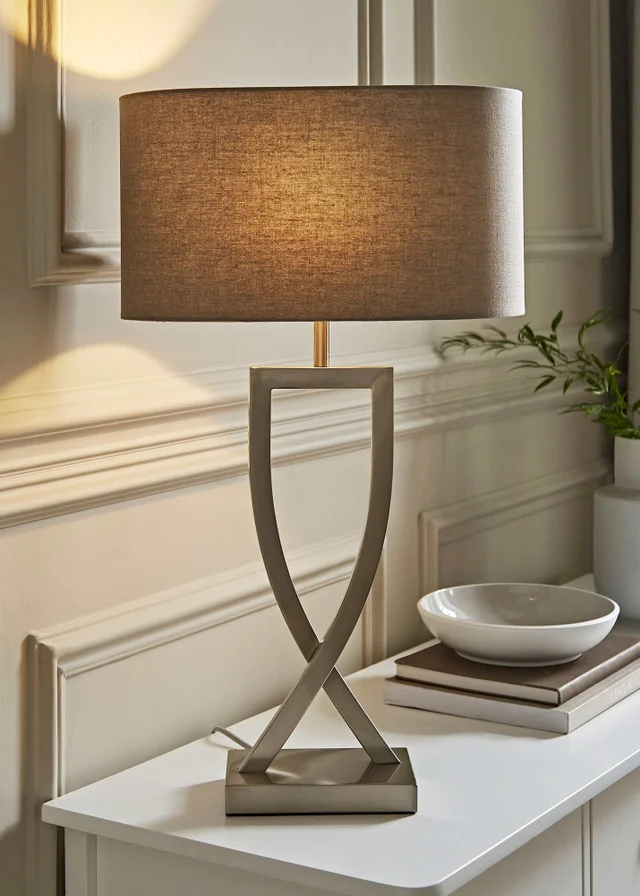 ValueLights Katniss Brushed Chrome Table Lamp (63cm x 36cm x 21.5cm)