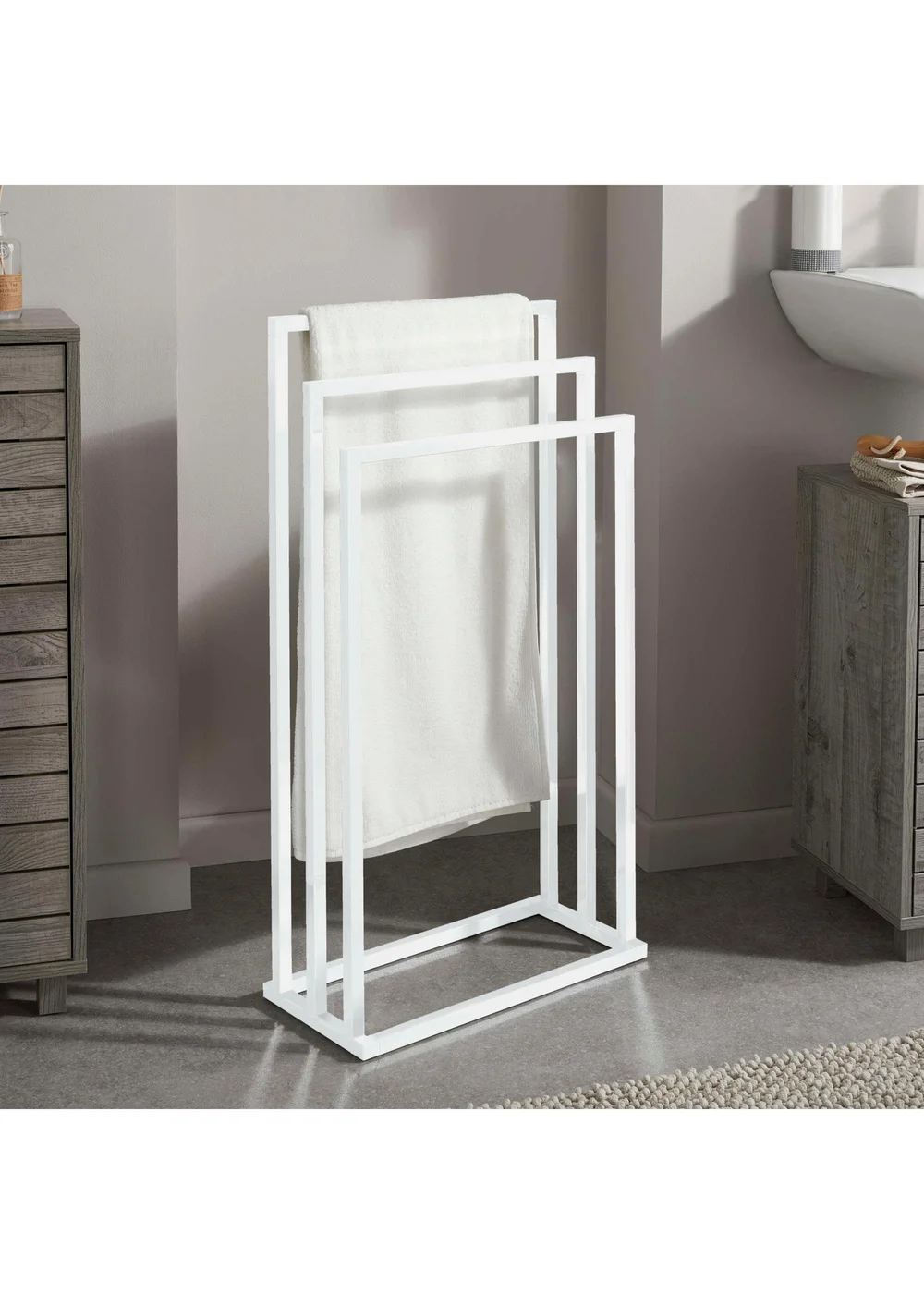 Lloyd Pascal 3-Rail Square Tube Towel Stand with Rectangular Base White - One Size Image 1