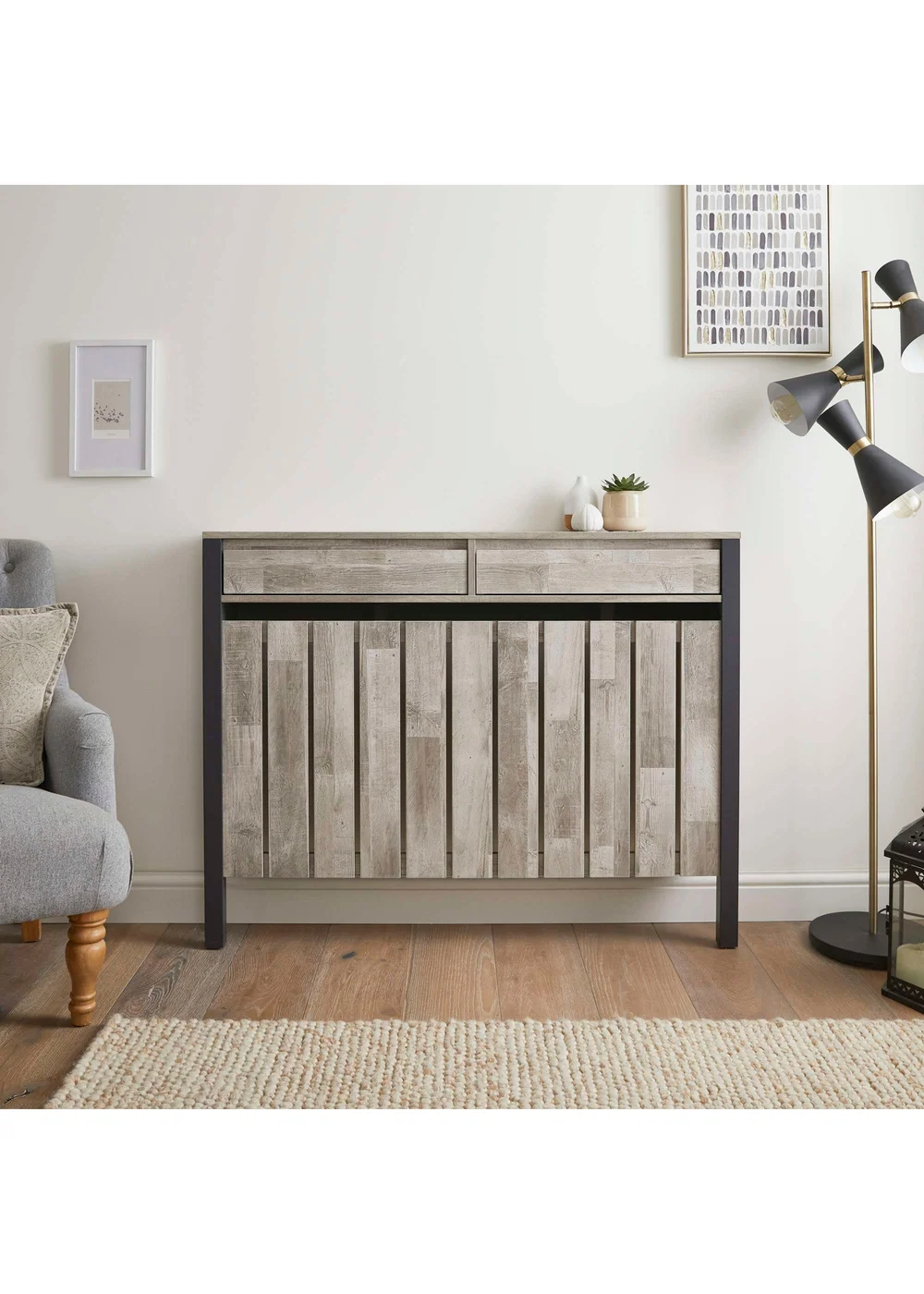 Lloyd Pascal Grey Madley Radiator Cover with 2 Drawers - One Size Image 1