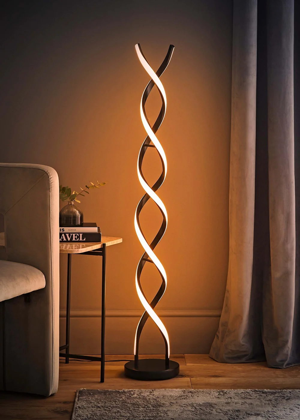 ValueLights Infinity Matt Black Double Twist Integrated LED Floor Lamp (120cm x 20cm x 20cm) - One Size Image 2
