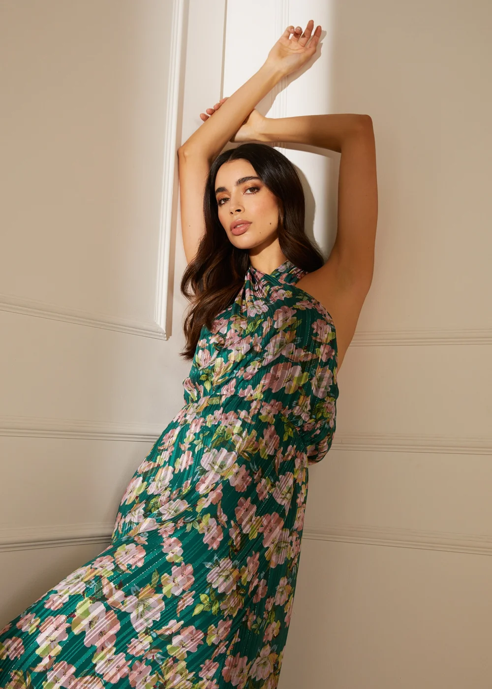 Blue Vanilla Green Wrap Halter Neck Pleated Midi Dress - 8 Blue Vanilla Green Wrap Halter Neck Pleated Midi Dress - 8