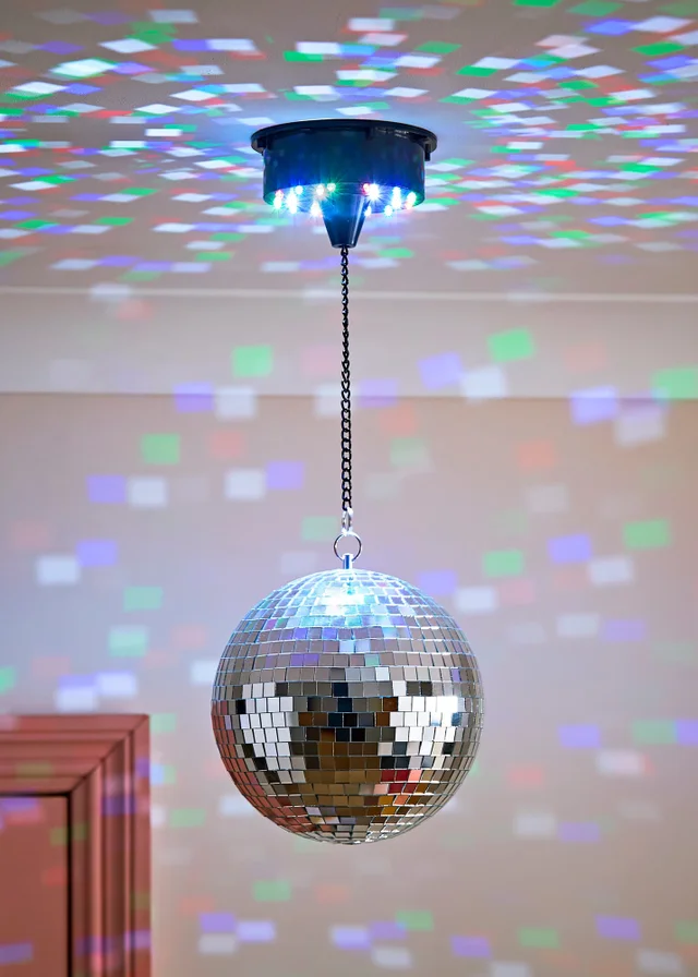 ValueLights Silver Rotating Disco Mirror Ball Ceiling Light (50cm x 20cm)