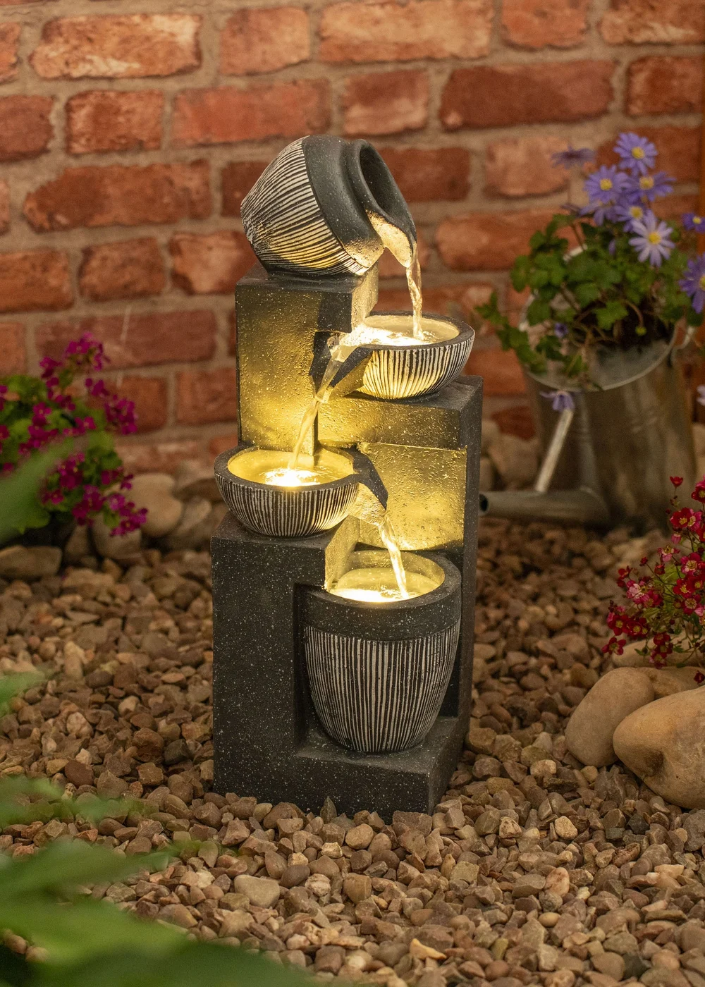 ValueLights Grey Logs Design Solar Water Fountain (49.5cm x 18cm x 19cm) - One Size Image 3