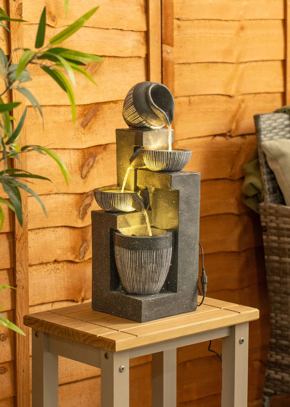 ValueLights Grey Logs Design Solar Water Fountain (49.5cm x 18cm x 19cm) - One Size Image 4