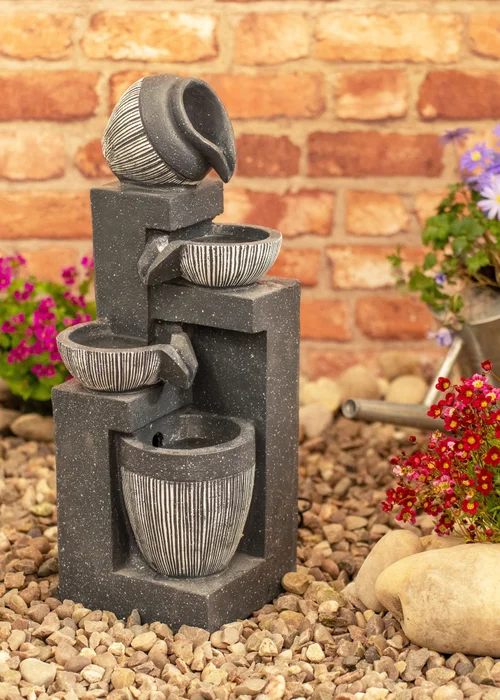ValueLights Grey Logs Design Solar Water Fountain (49.5cm x 18cm x 19cm) - One Size Image 1