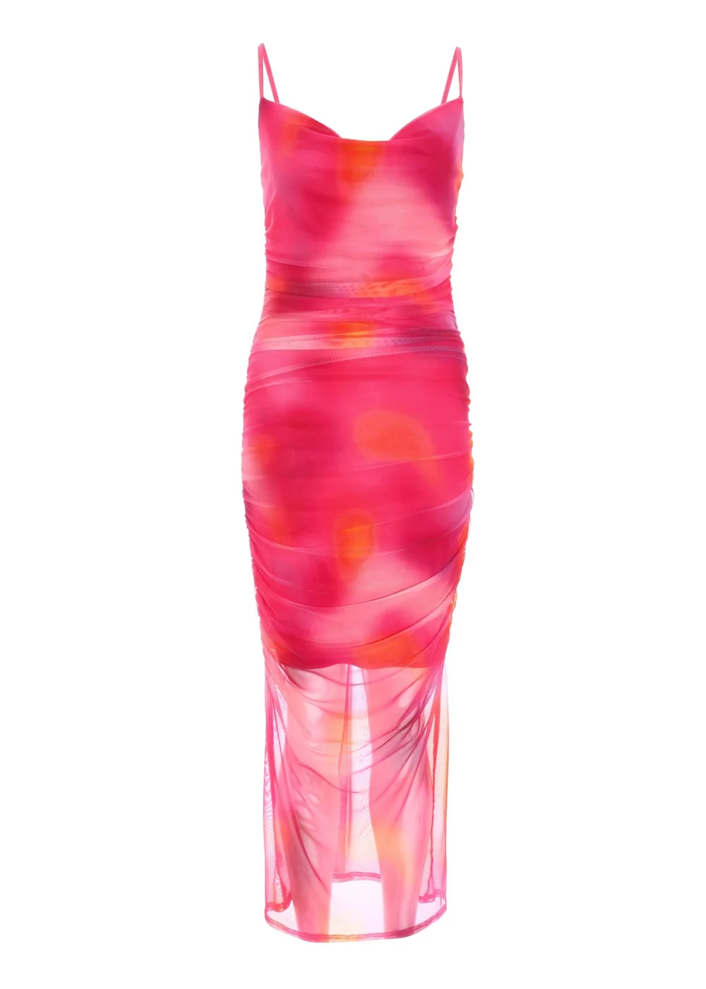 Quiz Fuschia Print Mesh Cowl Neck Midaxi Dress - 6 Image 4