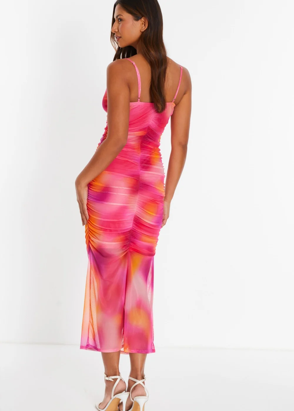 Quiz Fuschia Print Mesh Cowl Neck Midaxi Dress - 6 Image 2