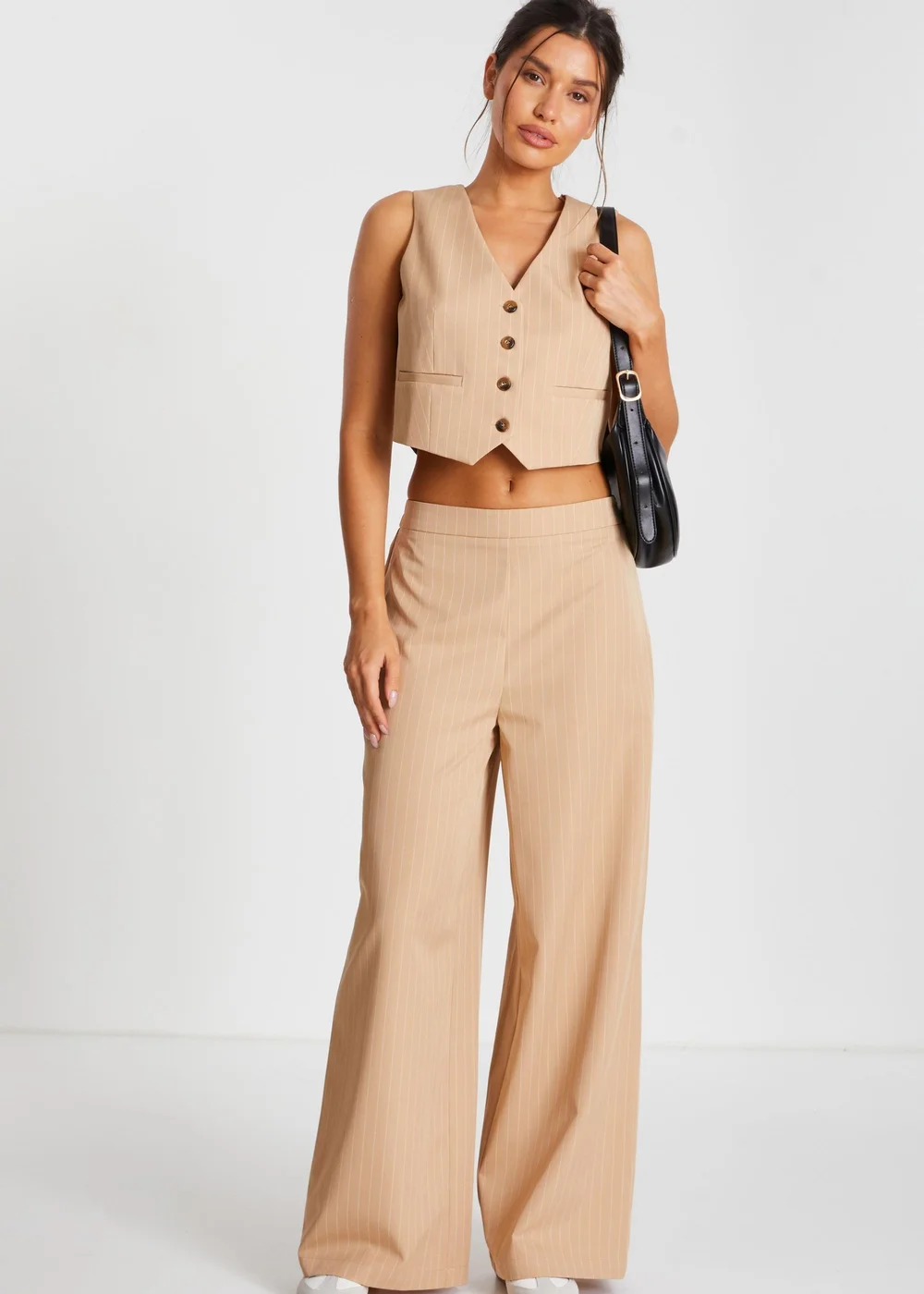 Quiz Camel Pinstripe Tailored Trousers - 8 Image 1