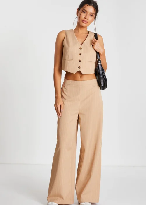 Quiz Camel Pinstripe Tailored Trousers - 8 Image 1