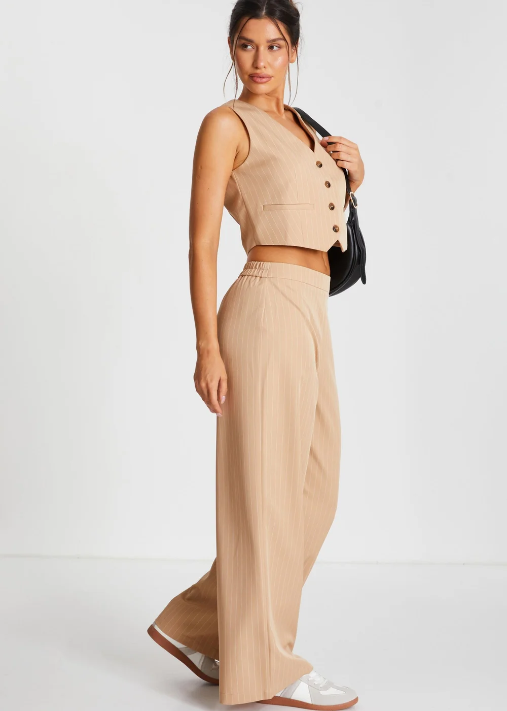 Quiz Camel Pinstripe Tailored Trousers - 8 Image 3