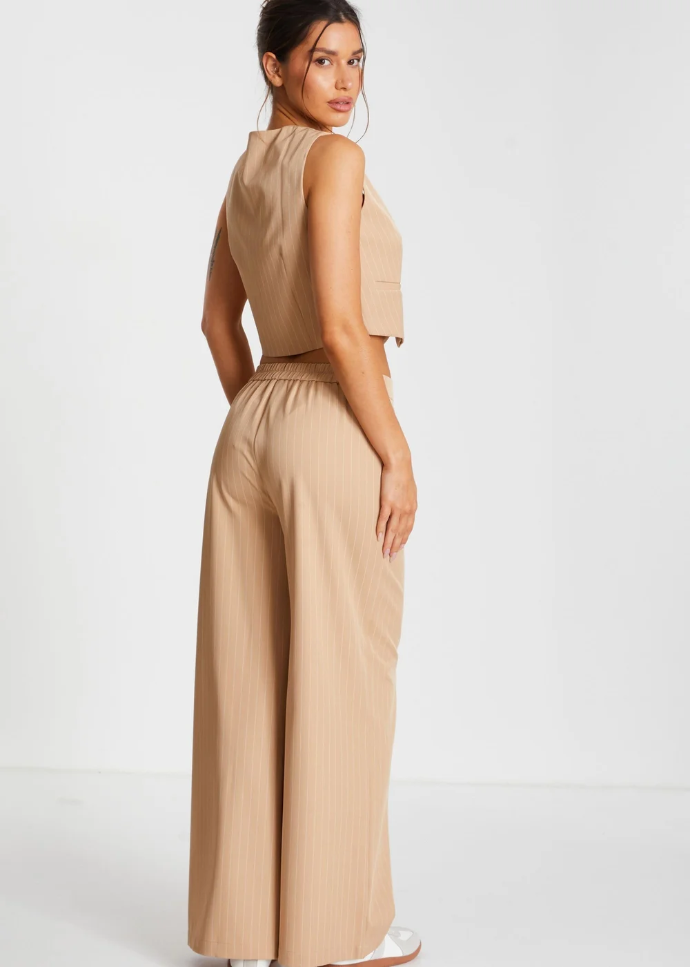 Quiz Camel Pinstripe Tailored Trousers - 8 Image 2