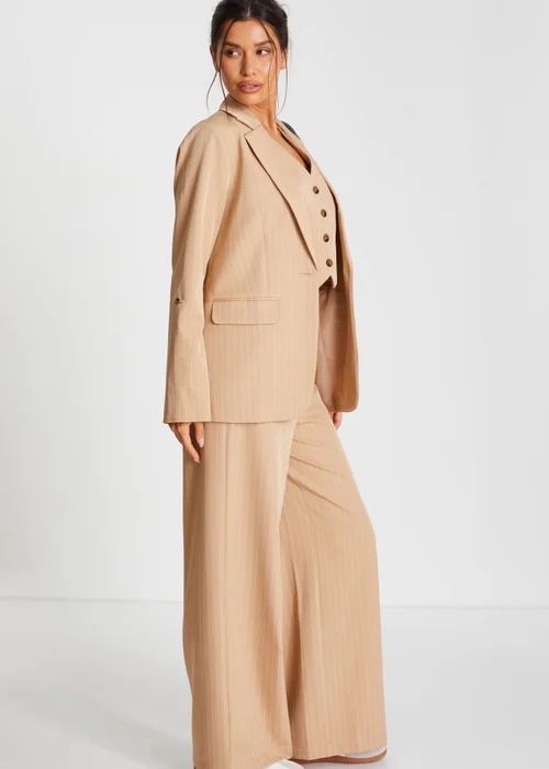 Quiz Camel Pinstripe Ruched Sleeve Blazer - 8 Image 3