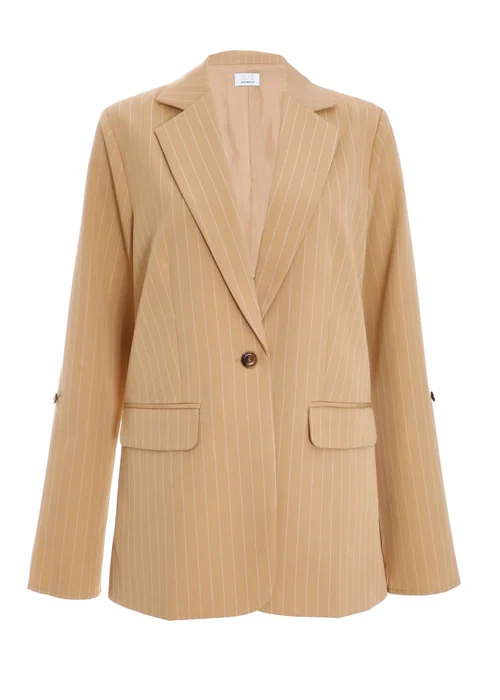 Quiz Camel Pinstripe Ruched Sleeve Blazer - 8 Image 4