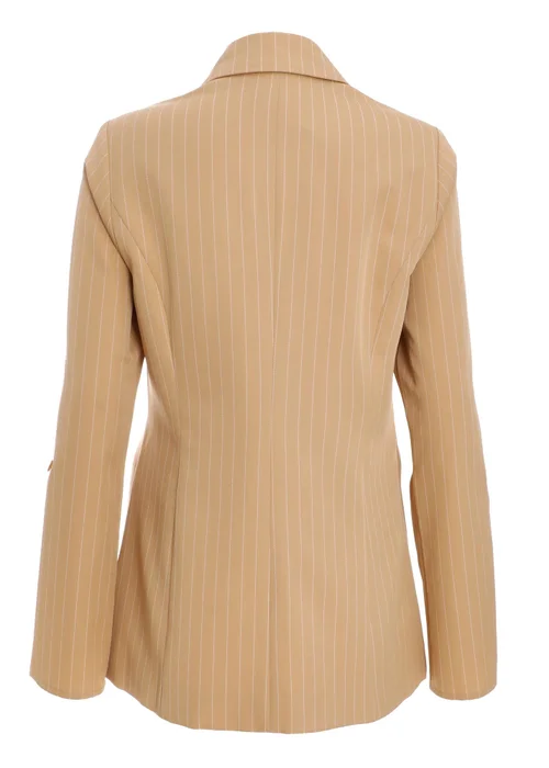 Quiz Camel Pinstripe Ruched Sleeve Blazer - 8 Image 5